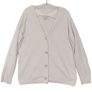 Barefoot Dreams CozyChic Lite Cardigan Womens M Cream White Button Front Comfy